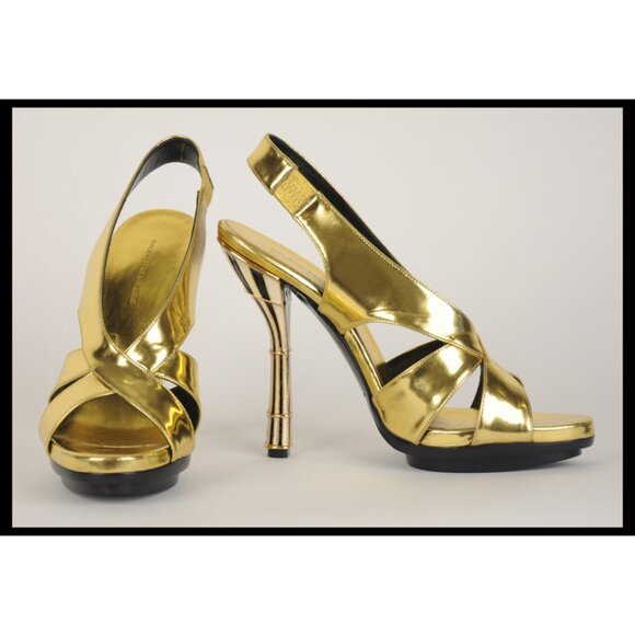 BALENCIAGA SHOES SANDALS ENAMEL GOLD LEATHER sz 37 /US 6.5 - Picture 8 of 11